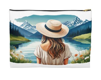 Makeup Bag Accessory Pouch Featuring a Watercolor Mountain Lake Perfect Gift and Travel Bag