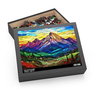 Stained Glass Mountain Sunrise Puzzle | 500 Piece Artistic Jigsaw Puzzle for Adults | Gift Ready Box | Relaxing and Challenging Puzzle