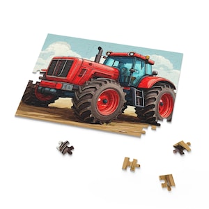 Red Farm Tractor Puzzle for Kids | 120-Piece Jigsaw Puzzle | Educational Family Activity | Ages 9+ | Farm Machinery Learning Toy