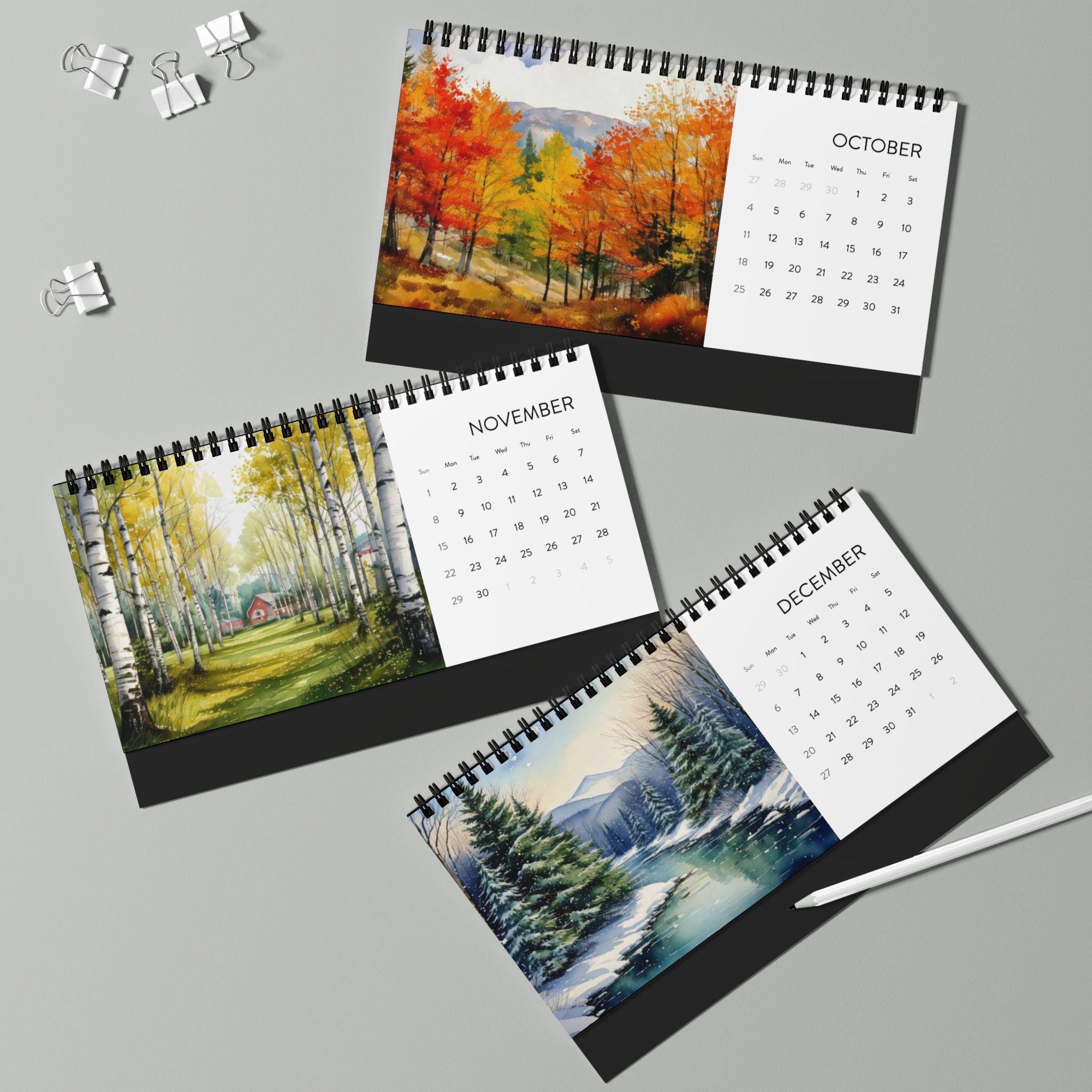 Clender Withn Tree 2026 Desk Calendar With Watercolor Trees Nature Scenes / Perfect for ...