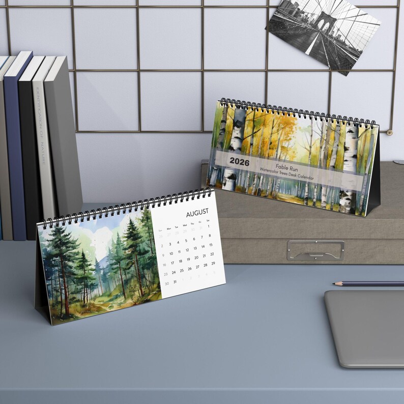 Clender Withn Tree 2026 Desk Calendar With Watercolor Trees Nature Scenes / Perfect for ...