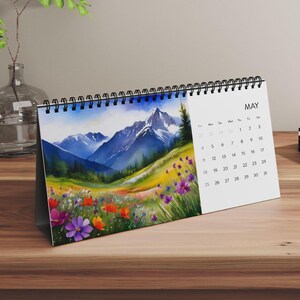 2025 Desktop Calendar Watercolor Mountainscape | Personalized Nature Art | Home Office Decor | Holiday Gift Idea