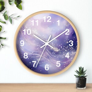 Purple Swirl Sparkle Clock - 10" Wood Frame, Silent Mechanism, Plexiglass Face, Indoor Decor, Unique Wall Art