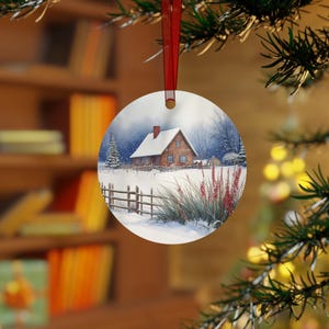Country Christmas Ornament | Cozy Winter Farm Scene in Snow | Perfect Holiday Decor & Gift for Loved Ones!