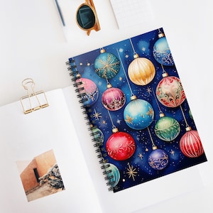 Festive Watercolor Ornaments Journal | Holiday Gift for Note Taking, Journaling, Planning, Sketching, School, Office, or Christmas Memories