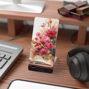 Elegante soporte para teléfono con diseño de rosas para Kindle / Diseño inspirado en libros para lectura con manos libres / Soporte portátil para el hogar, la oficina y los viajes