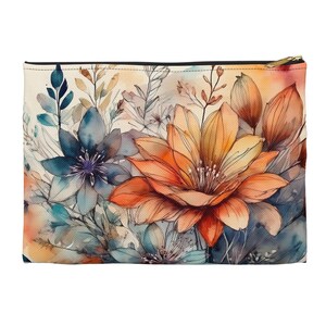 Watercolor Floral Makeup Bag and Accessory Pouch | Two Sizes, White or Black Zipper | Stylish Storage for Beauty and Essentials