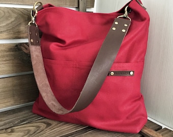 Personalized Waxed Canvas Shoulder Bag with Leather Strap, Minimalist Bag, Personalized Gift, Bag For Women, Gift for Her, Canvas Tote bag