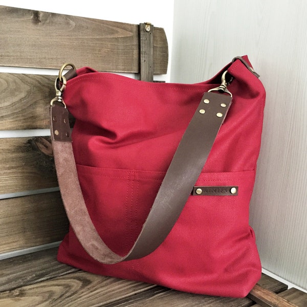 Personalized Waxed Canvas Shoulder Bag with Leather Strap, Minimalist Bag, Personalized Gift, Bag For Women, Gift for Her, Canvas Tote bag