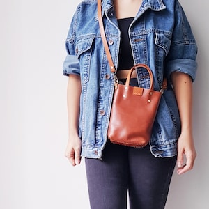 Sac en cuir authentique, sac de téléphone, mini sac d’élingue de sac de sac, cadeau de Valentine, sacs de fronde, sac cousu à la main, cadeau pour des femmes - A38