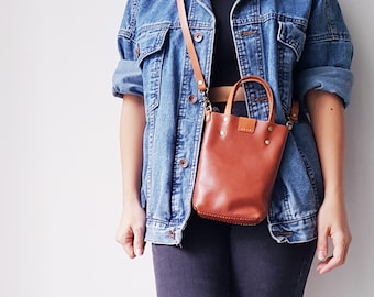 Genuine Leather Bag , Phone Bag, Mini Tote Sling Bag, Valentine gift, Sling Bags, Hand Stitched Bag,  Gift For Women - A38