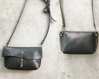 Black Genuine Leather Bag, Festival Bag, Sling Bag, Leather clutches, Travel Pouch, Crossbody Bag, Kinies