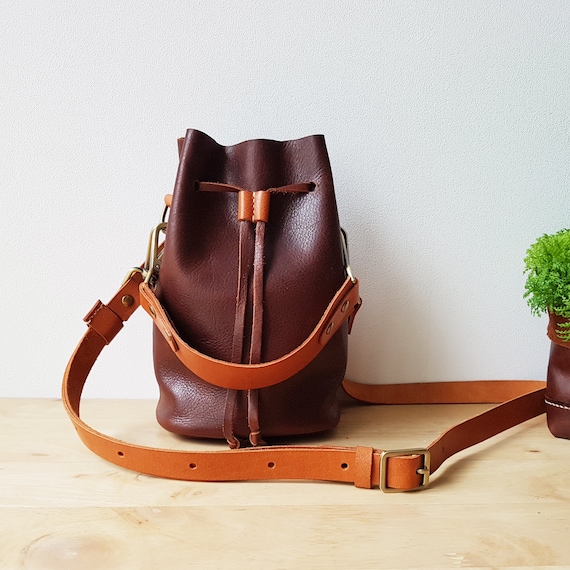 Vintage Leather Drawstring Bucket Sling Bag Leather Bucket Bag - Handcrafted Drawstring Crossbody  main image 4