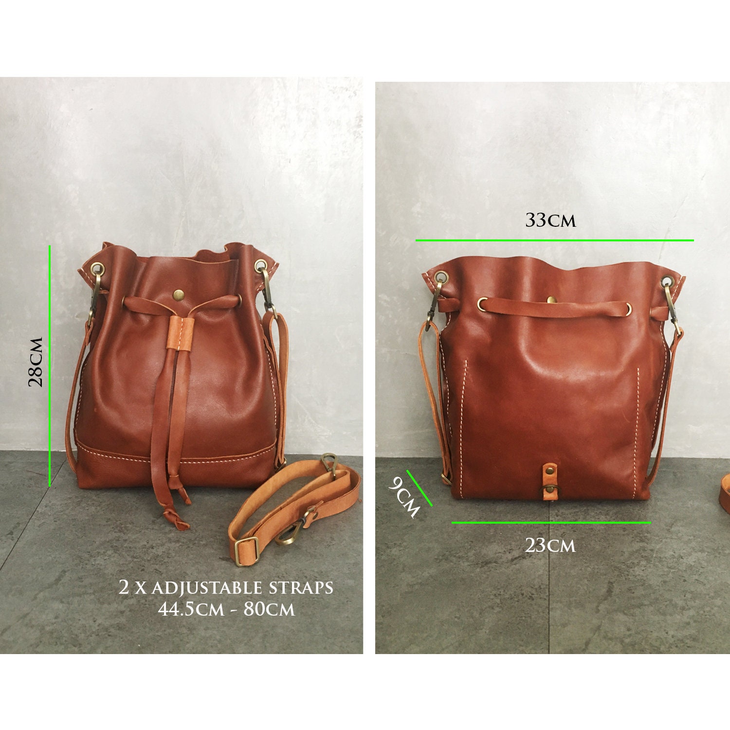 Copper Genuine Leather Drawstring Backpack Barrel Sling Bag | Etsy