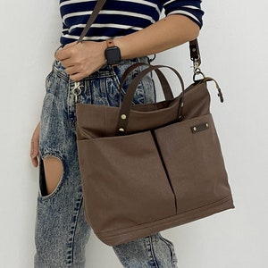 Grand sac fourre-tout personnalisé à glissière en toile cirée avec bracelet en cuir, sac à bandoulière, sac à bandoulière, sac de travail, sac unisexe, sac à documents