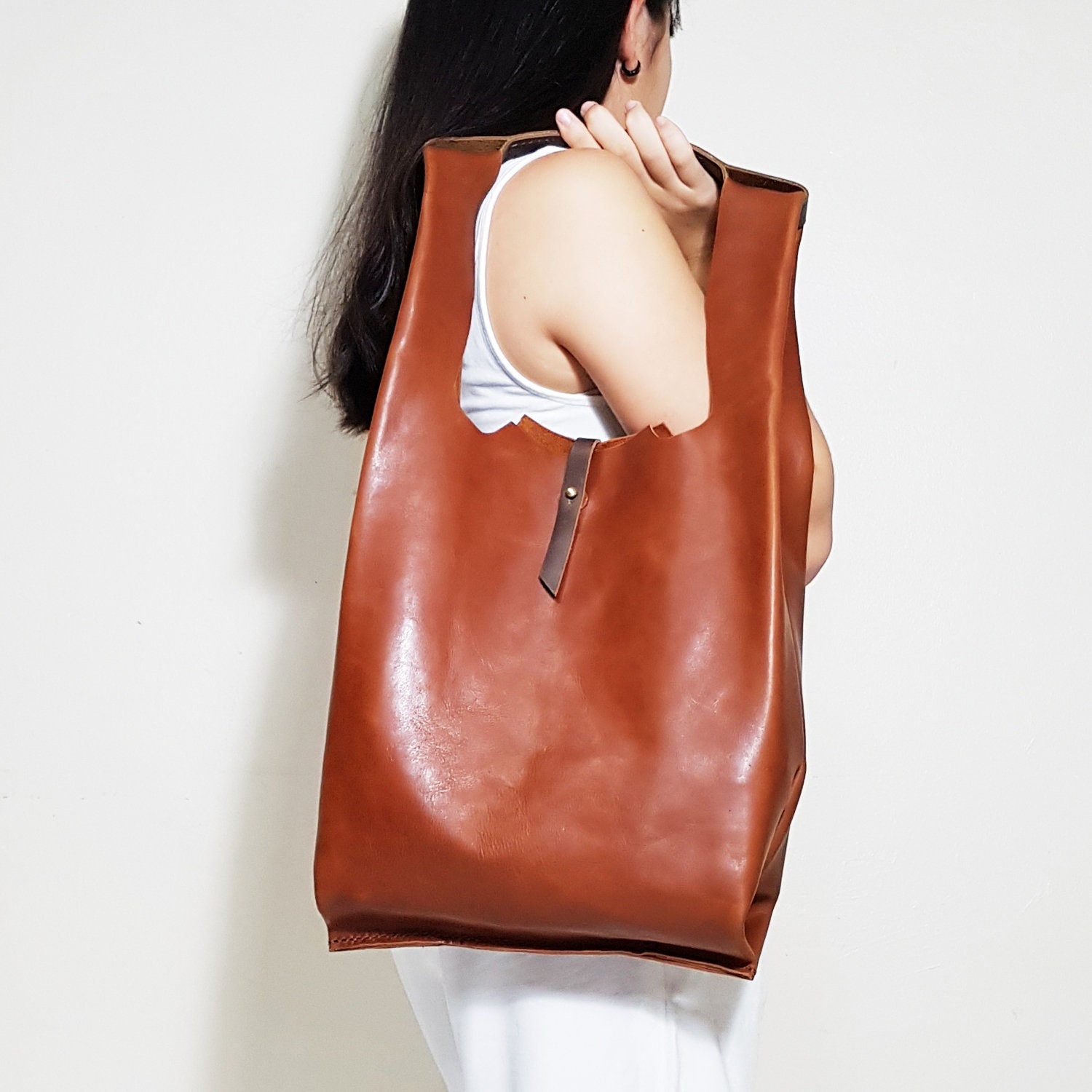 Dark Brown Leather Tote Shopper Bag Leather Bag Shoulder | Etsy