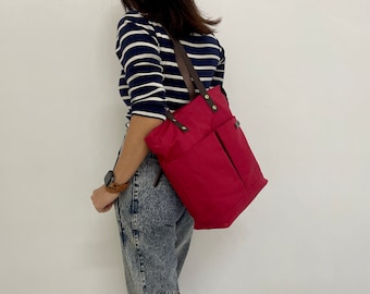 Personalized Waxed Canvas Zipper Folded Crossbody Bag with Leather Strap, Double Strap Tote Bag, Shoulder Bag, Personalized Gift, Unisex Bag