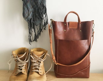 Copper Genuine Leather Handheld Tote, Shoulder Bag, Crossbody Sling Bag, Hand Stitched Bag, Tall Tote, Kinies