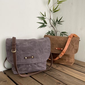 Sac cartable personnalisé en toile cirée à fermeture éclair avec bandoulière en cuir, sac pour homme, sac à bandoulière cartable, cadeau personnalisé, sac de facteur