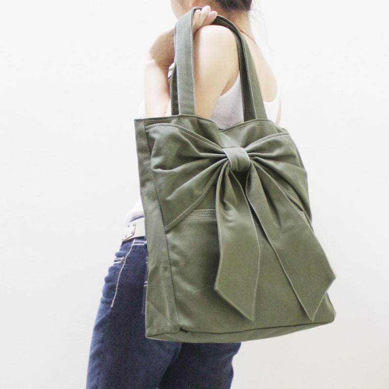Shoulder Bag Travel bag Handbags Personalized Gift Army Green Bow Tote Tote bag FREE SHIPPING Diapers bag Gift for Women School Bag