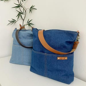 Sac à bandoulière en toile, sac à bandoulière en toile cirée à fermeture éclair personnalisé avec lanière en cuir en gris, sac minimaliste