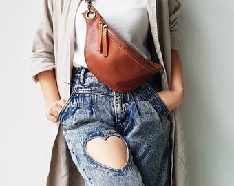 Copper Leather Bum Bag, Fanny Pack, Christmas gift, Zipper Pouch, Hip Bag, Crossbody, Belt Bag, Festival Bag, traveler Bag, Vintage Bag