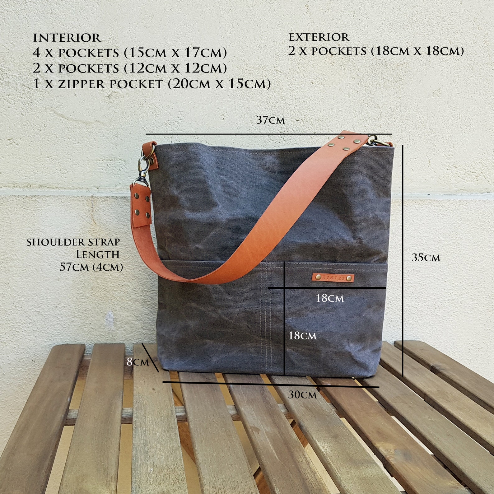 Personalized Waxed Canvas Zipper Shoulder Bag With Leather Etsy