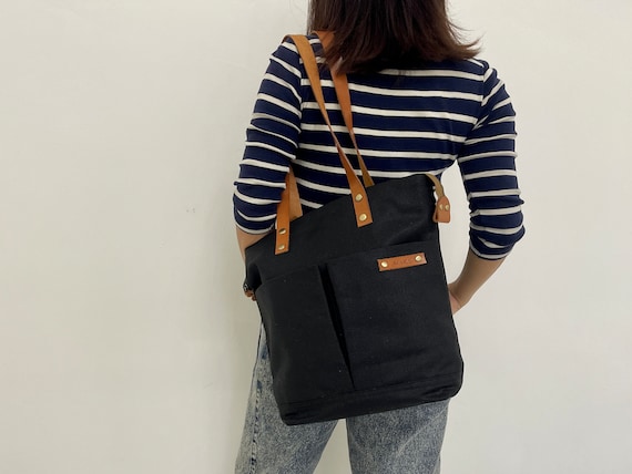 Personalized Waxed Canvas Zipper Folded Crossbody Bag with Leather Strap, Double Strap Tote Bag, Shoulder Bag, Personalized Gift, Unisex Bag