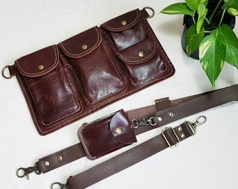Leather Bullet Waist Belt Bag in Dark Brown, Fanny Pack, Zipper Pouch, Hip Bag, Crossbody, Belt Bag, Festival Bag, Unisex Bag, Kinies - A42