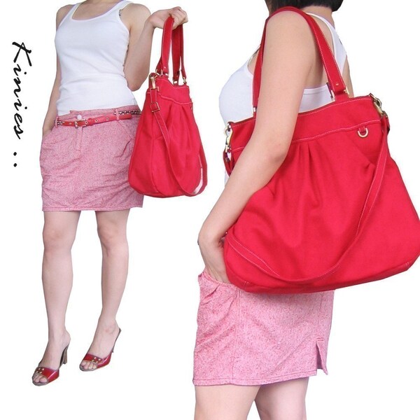 LAST 2 / DISCONTINUED DESIGN / READY TO SHIP / CLEARANCE SALE - Pleated Hoodie Tote / Messenger  in RED