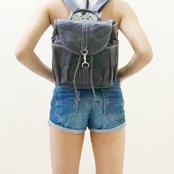 Mini Backpack, Backpack, Women Bag, Sling Bag, Shoulder Bag, Satchel, Rucksack, Gift Ideas for Women - MKBP in Waxed Canvas Gray - 30% OFF