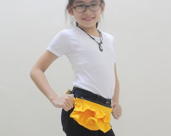 Yellow Mini Gathered Waist Pouch, Fanny Pack, Zipper Pouch, Gift for Girls, Travel Pouch, Gift for Women, Gift for girl, gift for kids
