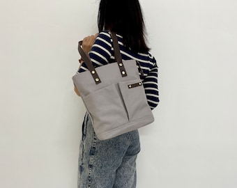 Personalized Waxed Canvas Zipper Shoulder Tote with Leather Strap, Folded Crossbody Bag, Personalized Gift, Bag For Women, Gift for Her
