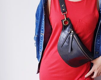 Valentinstag Geschenk Schwarze Leder Gürteltasche, Bauchtasche, Reißverschluss-Beutel, Crossbody, Gürteltasche, Festival Tasche, Reisetasche, Vintage Tasche