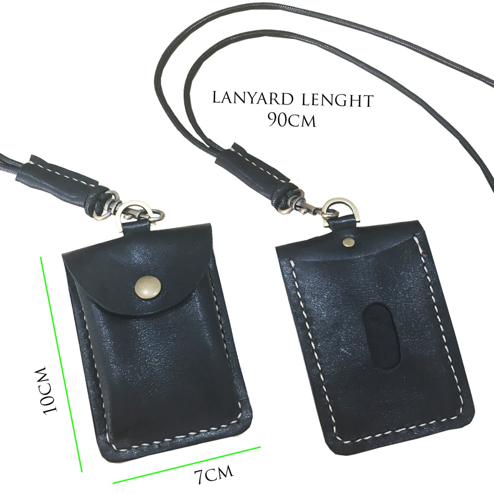 Genuine Leather Dark Brown Lanyards Card Holder Pouch Leather Etsy