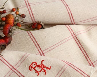 D 655 A:  handloomed linen antique charming TOWEL napkin LAUNDERED CHRISTMAS Spring decoration 리넨 thanksgiving