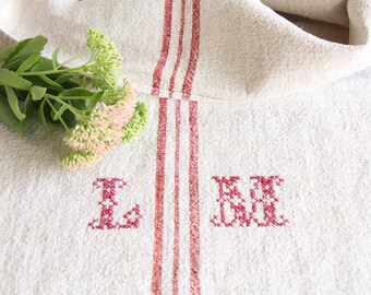 antique charming linen grainsack grain sack pillow cushion KX 222