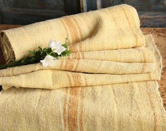 R 698: antique handloomed,EGGSHELL YELLOW 7.10 yards;by 17.72inches,wedding,cushion,pillow,french lin,upholstery curtain,bag, do it yourself