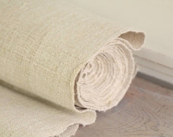 Antique Handwoven Linen Fabric: Organic Oatmeal Textile (8.09 Y
