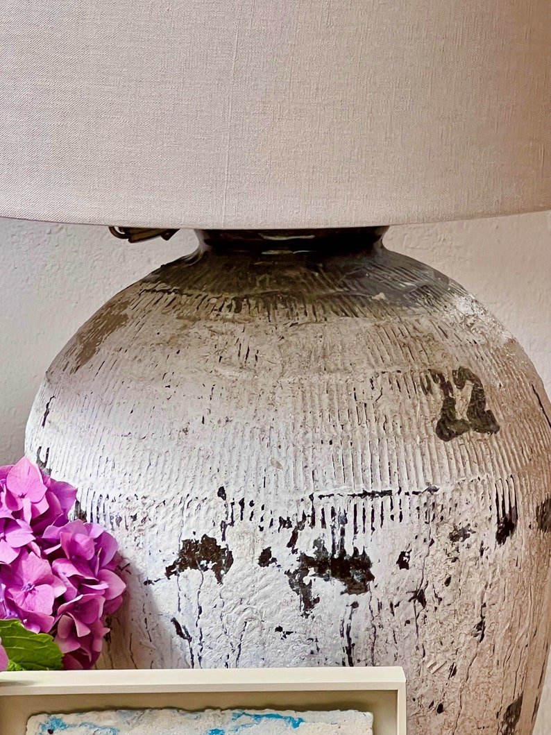 unique table lamp, antique clay pot A 637 image 6