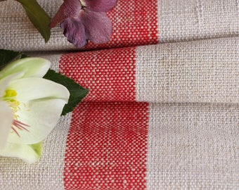 R 959: antique handloomed lin cotton warp TOMATO RED 24.26 yards classy; 23.23 inches ; 리넨 ,  cushion, pillow, french lin,upholstery fabric