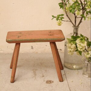 handcarved antique austrian wooden stool A599 image 1