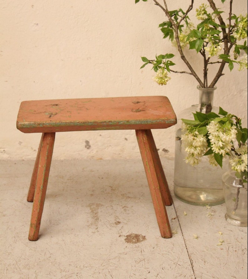handcarved antique austrian wooden stool A599 image 1