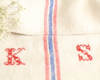 antique european linen grain sack pillow fabric KX 468 A