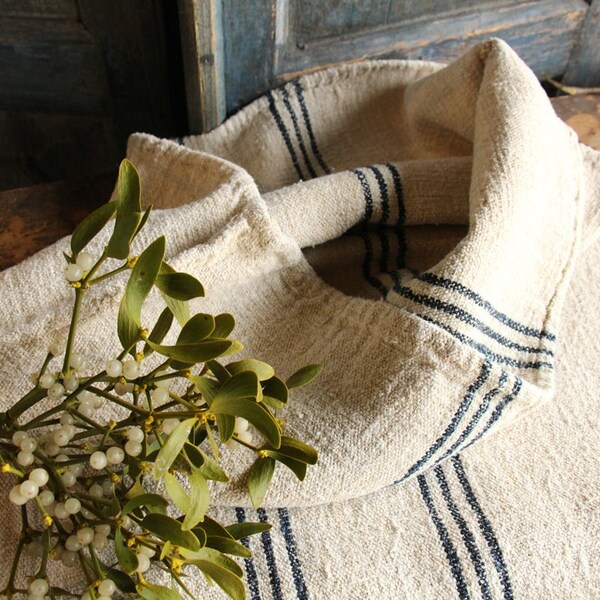 C 755  antique rustic grainsack french INDIGO holiday feeling pillow cushion rural 22.05 wide