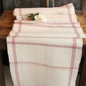 Antique Hemp Linen Fabric: Cherry Red Stripes, Handwoven 12.78 Yards