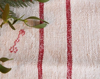 F 96: antique grain sack  ROSEHIP RED 47.24 long, tablerunner, upholstery, vintage, do ir yourself, old linen fabric