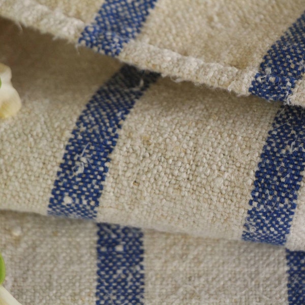 sac à grain en lin ancien, textile en fibres organiques, filé à la main, L 155