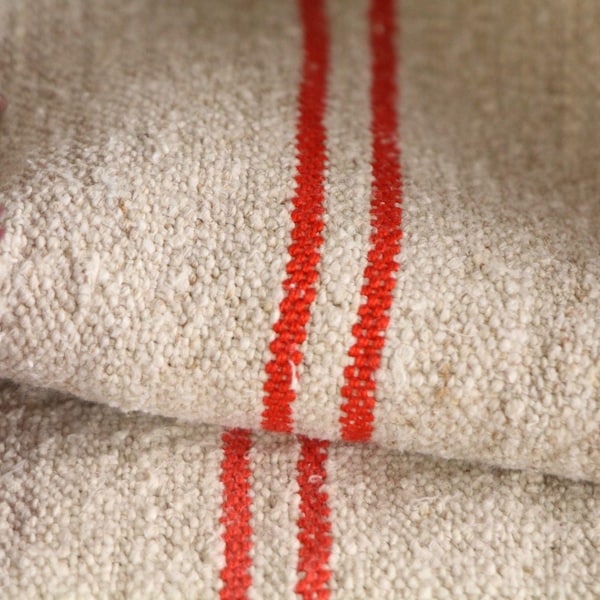 sac à grain en lin ancien, lin français, tissu d'ameublement, chemin de table, wabi sabi, L 493