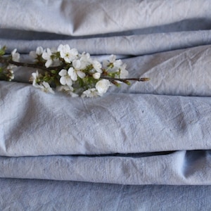 Antique Handloomed Linen Fabric: Pastel Blue Cotton Warp (10.38 y)